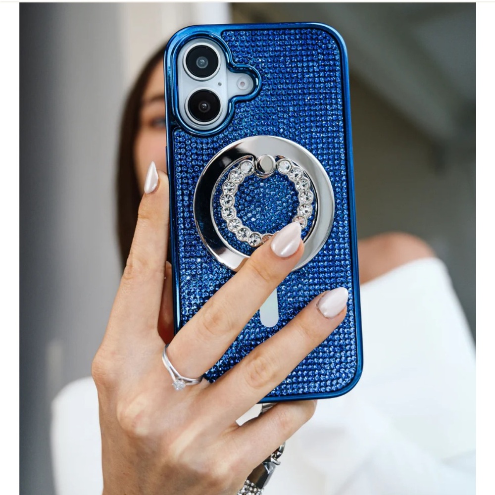 LuxyLemon Blue Crystal Glam MagSafe Phone Case, iPhone 14 Pro - Picture 3 of 12